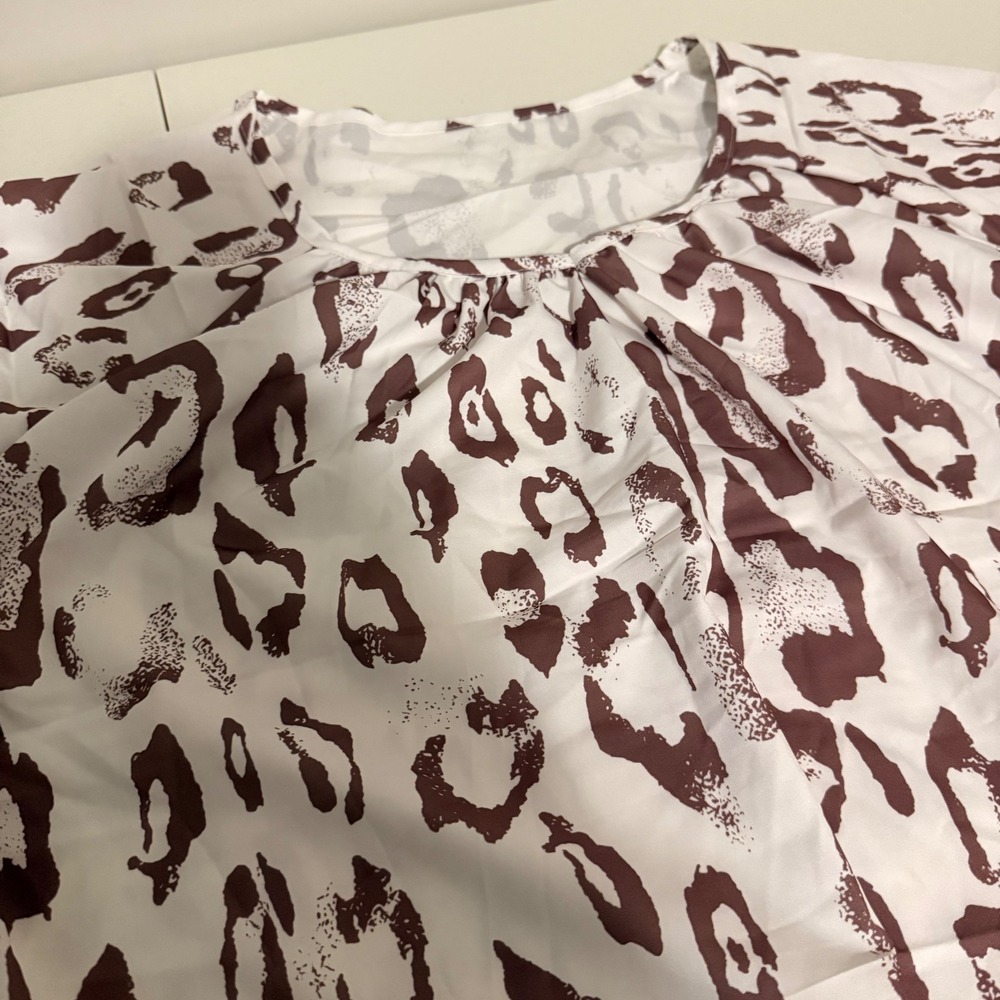 Womens Leopard Print 3/4 Sleeve Blouse Brown White XL Animal Print Top